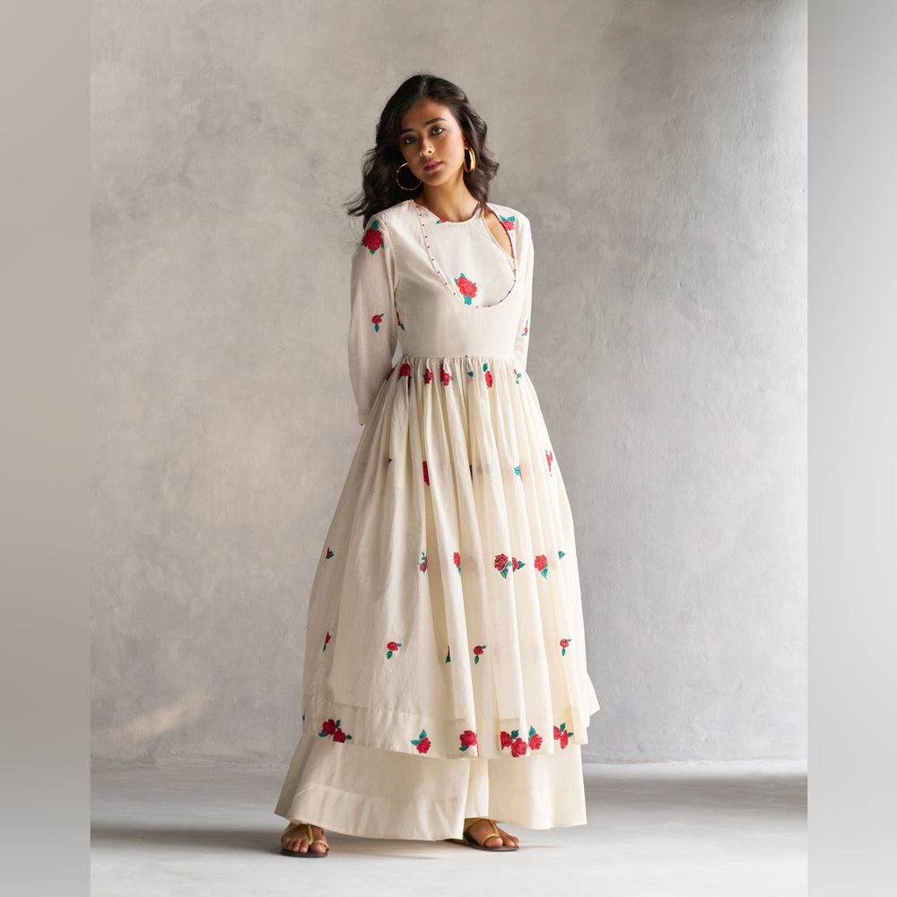Fit & Flare Angrakha Dress - Ivory - Medium